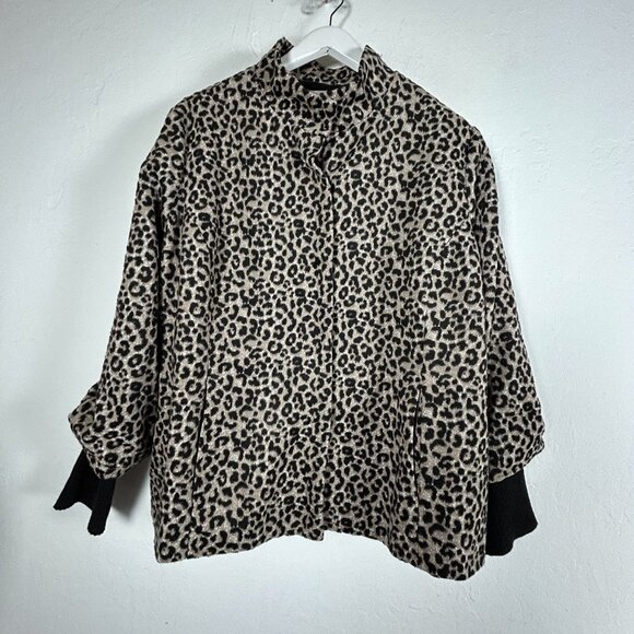 Chico's Leopard Print Jacket Size 3 US 16/18 Animal Pattern Jacket Black Brown - Picture 1 of 12